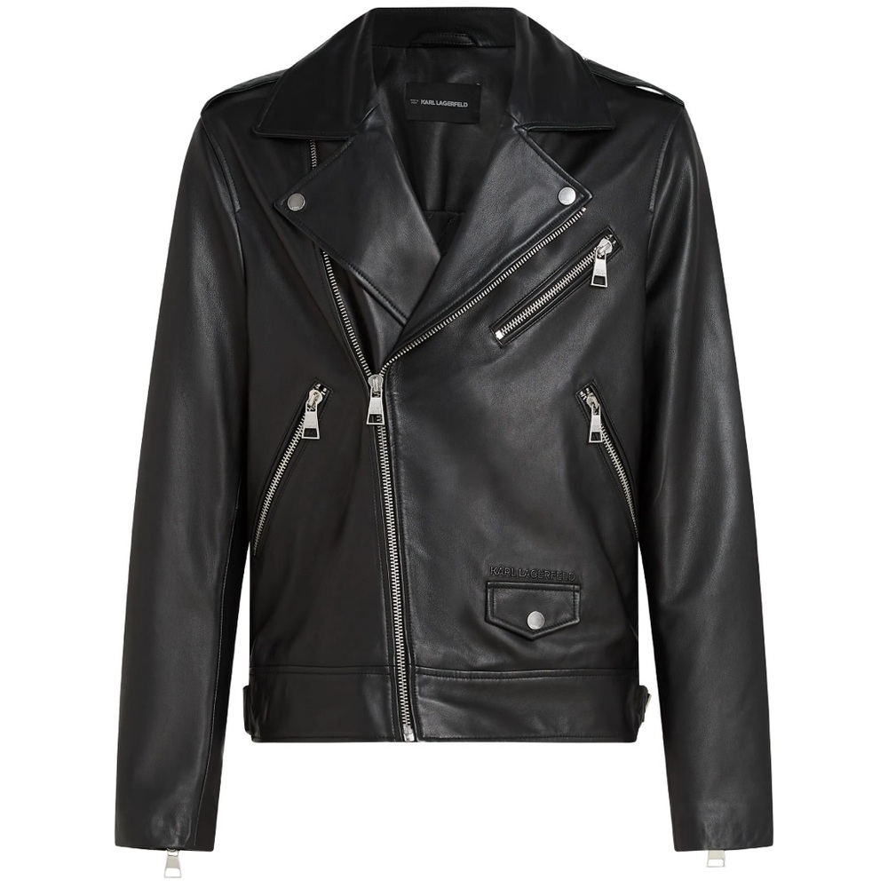 New 2025 Karl Lagerfeld Farfetch Men's Black Lambskin Leather Jacket Large L - Picture 8 of 9